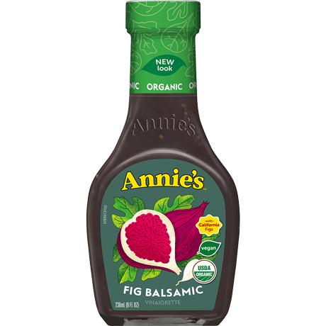 Annie's Fig balsamic Dressing, vegan, organic, front of bottle.