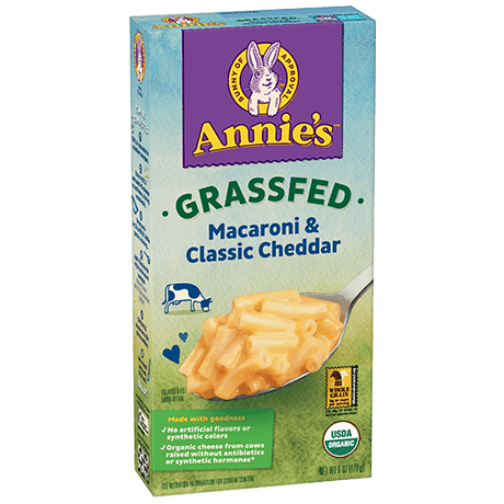 Annie's Organic Grass Fed Macaroni And Classic Cheddar, front of box.