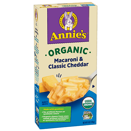 Annie's Organic Macaroni And Classic Cheddar, front of box.