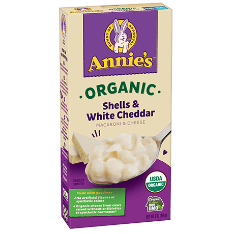 Annie's Organic Shells And White Cheddar Macaroni And Cheese, front of box.