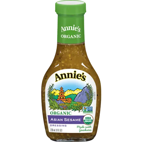 Annie's Asian Sesame Dressing, Organic, Non GMO, front of bottle.
