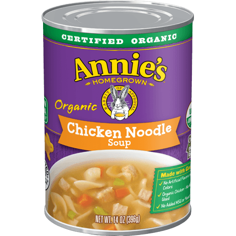 Annie's Organic Chicken Noodle Soup, front of can.