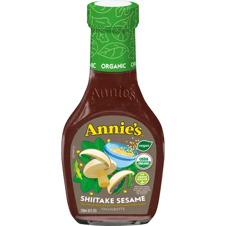 Annie's Shiitake Sesame Vinaigrette, Organic, Vegan, front of bottle.