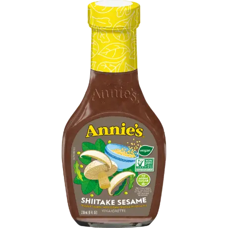 Annie's Shiitake Sesame Vinaigrette, Vegan, front of bottle.