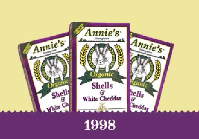 Year 1998 - Original packaging for Annie's Organic Shells And White Cheddar.