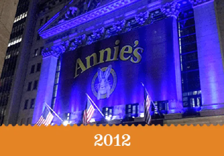 Year 2012 - The Annie's banner lit up with purple celebration lights.