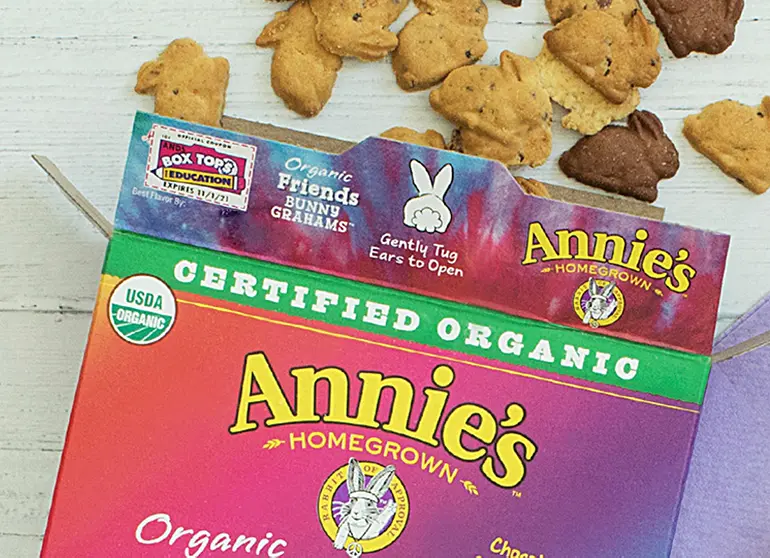 A box of Annie's Bunny Grahams that proudly reads "Certified Organic"