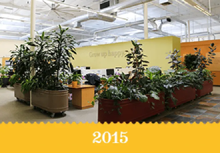 Year 2015 - An indoor garden with a sign that reads "Grow up happy".