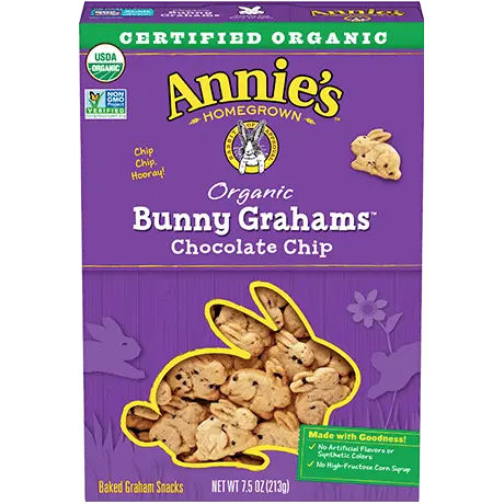 Annie's Organic Chocolate Chip Bunny Grahams, front of box.