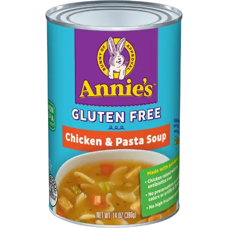 Annie's Gluten Free Chicken And Pasta Soup, front of can.
