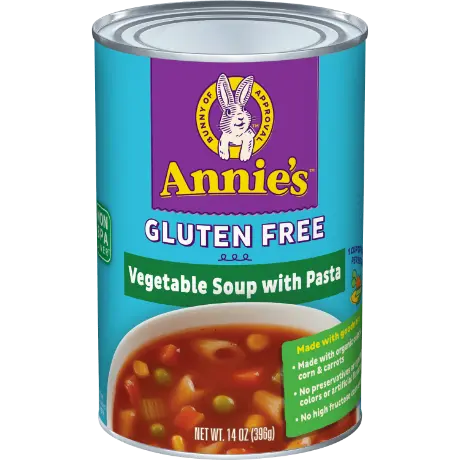 Annie's Gluten Free Vegetable Soup With Pasta, front of can.