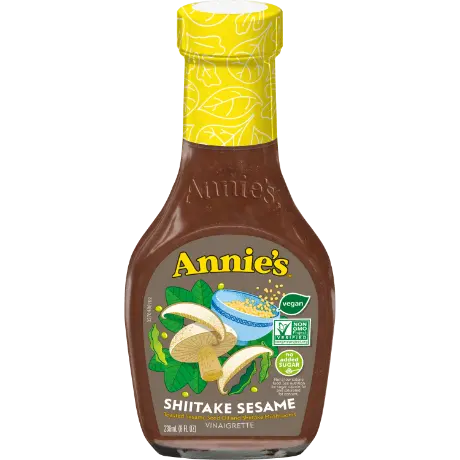 Annie's Shiitake Sesame Vinaigrette, Vegan, front of bottle.
