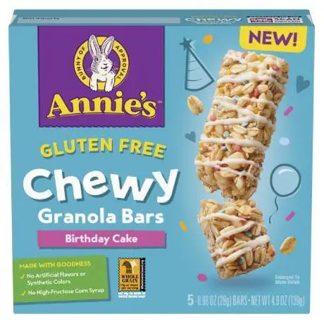 Annies Gluten Free Birthday Cake Granola Bars, front of product, 5 bars