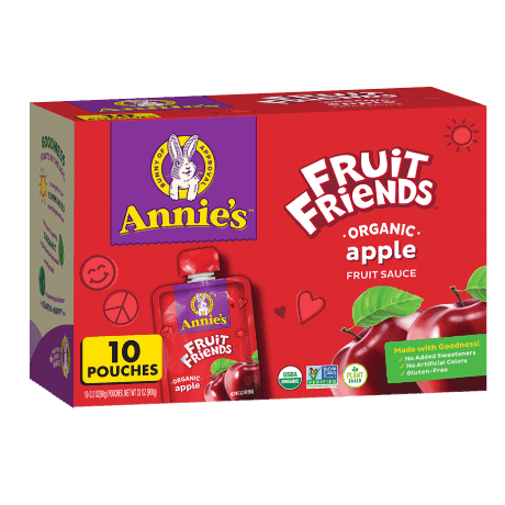 Annie's Fruit Friends Organic Apple Fruit Sauce, 10 pouches, front of box.